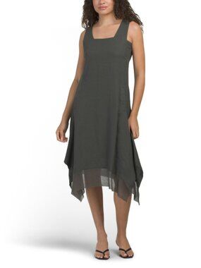 CYNTHIA ROWLEY Linen Blend Asymmetrical Midi Dress